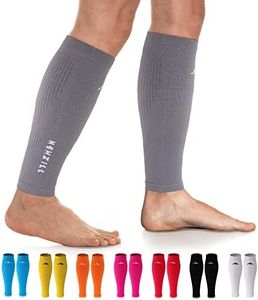 NEWZILL Calf Compression Sleeve for Men & Women | Footless Compression Socks for Shin Splint Relief, Varicose Veins | Perfect Leg Sleeve for Running, Travel, Nursing, Work, Fitness (L/XL Grey 1Pair)