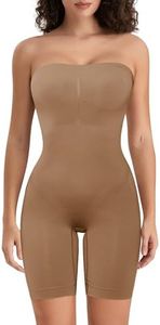 Hioffer Strapless Shapewear Bodysuit For Women Tummy Control Seamless Full Body Shaper Under Dress Butt Lifter Shorts, Brown, Small