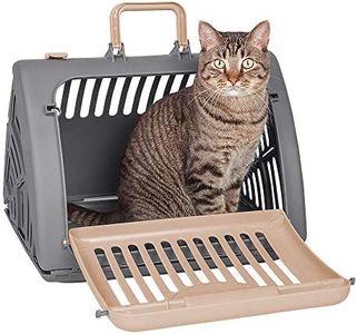SportPet Designs Foldable Travel Cat Carrier - Front Door Plastic Collapsible Carrier, Gray and Tan, Medium (Pack of 1)