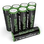 BOLIFIER 8-Pack Rechargeable AA Solar Batteries Pre-Charged, NiMH 1.2V 1600mAh High Capacity Double A Rechargeable Batteries for Solar Lights and Household Devices, Recharge up to 1200 Cycles