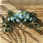 INIFLM Wedding Arch Flowers, Artificial Silk Flowers Swag Floral Swag, Faux Green Leaves Light Blue Rose Door Decor Wreath for Table Centrepiece Wedding Arch Hanging Home Wall Decoration