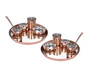 Opullo Stainless Steel Hand Hammered Copper Plated Dinner Set for Kitchen | Steel Thali Set | Stainless Steel Dinner Set for Kitchen | Thali Set for Dinner | Pack of 2 | 12 Pieces