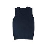 jinghuiyue Women’s V Neck Sweater Vest School Uniform Solid Color Sleeveless Knit Sweaters Pullover Tank Tops, Navy Blue, Large