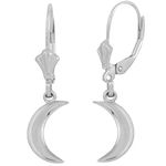 Fine 925 Sterling Silver Crescent Moon Dangle Earrings