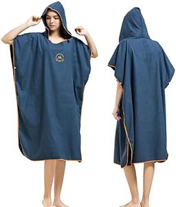 Changing Robe Towel Poncho with Hood for Surfing Swimming Wetsuit Changing,Compact & Light Weight,One Size Fit All, Microfiber,Navy