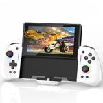 RREAKA Switch Controller for Nintendo Switch/OLED, One-Piece Switch Pro Controllers for Joycon, Handheld Switch Grip Remote with 8 RGB Colors, Adjustable TURBO, Dual Motor Vibration, Back Button White