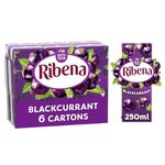 Ribena Blackcurrant Juice Drink Cartons - Multipack 6x250ml; Real Fruit; Rich In Vitamin C; No Artificial Colours or flavours ; Perfect For On The Go