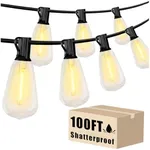 DAYBETTER 100ft String Lights for Outside for Halloween LED String Lights Outdoor with Vintage Edison Bulbs ST38 2700K Shatterproof Durable Hooks Hanging Lighting for Wedding, Birthday