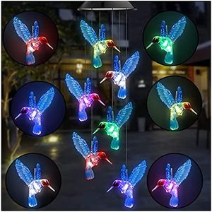 BotiaOracle Solar Hummingbird Wind Chime Outdoor Indoor, Color Changing Led Solar Power Wind Chime Light, Waterproof Solar Garden Lights for Patio, Window, Garden Decor, Gifts for Mom Grandma