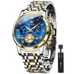 OLEVS Men Watch Chronograph Stainless Steel Quartz Business Dress Luminous Waterproof Multi-Function Men Wrist Watch (Blue Face)