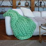 Shalenine Chunky Knit Blanket Throw Merino Wool Blend Handmade Decor Giant Yarn Large Cable Knitted Blanket,Green,40''x60''