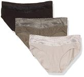 Warner's Women's Blissful Benefits No Muffin 3 Pack Cotton Hipster Panties, Stone Crystal Web/Platinum/Black, S