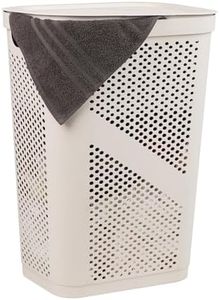 Mind Reader Basket Collection, Slim Laundry Hamper, 60 Liter (15g/33lbs) Capacity, Cut Out Handles, Attached Hinged Lid, Ventilated, Ivory