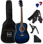 Best Choice Products 41in Full Size Beginner All Wood Acoustic Guitar Starter Set w/Case, Strap, Capo, Strings, Picks - Blue