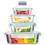 Hcrvvi Glass Containers With Lids Set, BPA - Free, Food Storage, Meal Prep Containers, Glass Storage Containers With Lids 4 Pieces 370ml, 640ml, 1040ml, 1520ml Each, and 1 Cleaning Sponges