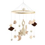 Baby Mobile for Cot, Wooden Crib Mobile for Babies, Hanging Wind Chime with Clouds Stars, Baby Bed Hanging Mobile Crib Toys with Felt Balls, Nursery Decor for 0-12 Months Newborn Boys Girls (Star)