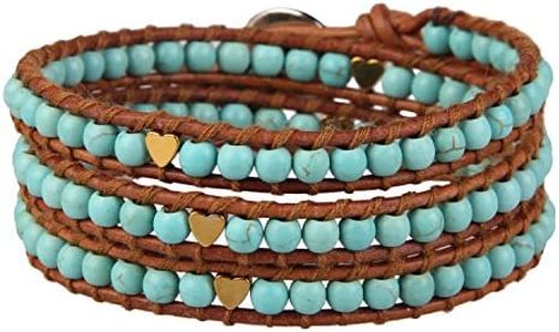 KELITCH 3 Wrap Bracelets for Women Turquoise Bracelets Silver Metal Nugget Cuff Leather Bracelets 028, Leather, Turquoise