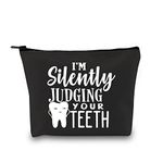 Dentist Gift Dental Hygienist Gift Dental Assistant Gift I’m Silently Judging Your Teeth Dental Graduation Zipper Pouch Bag (Judging Your Teeth Black EU)