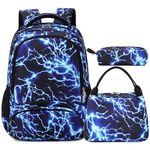 Lightning Backpack for School Boys, 3 in 1 Lightning Boys Backpack with Lunch Bag Pencil Case Set, Large Capacity School Bookbag Set with Reflective Straps for Elementary Preschool Boys