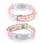 Medical ID Bracelet for Women : Free Engraving Genuine Leather & Stainless Steel Medical Alert ID Bracelet for Women Girl, Adjustable Customized Medical Alert Jewelry,Pink