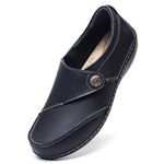 Geoeleph Women's Loafers Casual Slip On Comfort Walking Flats Leather Driving Moccasins, Navy, 8.5