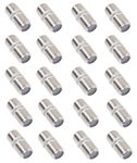 TAAPSEE 20 Pack Coaxial Cable Connector, RG6 Coax Cable Extender F-Type Silver Plated Adapter Female to Female for TV Cables, Satellite Receiver, VCR and Cable Modem (SILVER, 20)