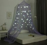 OctoRose Bed Canopy Mosquito Net with Glowing Butterfly Purple Princess Room Decor, Hanging Curtain Drapes Netting Fits Crib to Calking Bed (Butterfly Purple)