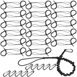 TANEMUDO 34 Pcs Tool Lanyard with Adjustable Fall Protection Tether, 17.6lb 8kg Standard Length Tool Leash, Aluminum Screw Lock Buckle, Black Shock Cord Stopper and Retractable Loop End