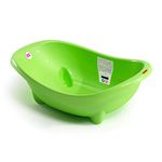 Okbaby Laguna Wide and Spacious Baby Large Bath Tub with Water Drain Plug 0-12 Months Anti Slip Built-in Digital Thermometer and Safe Water Level Non Slip Base Baby Bathing Essential, Green