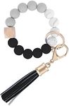 Weixiltc Bracelet Keychain Wristlet, Silicone Bead Key Ring Bracelet for Women (Black)