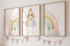 Personalised Rainbow Princess Set of 3 Unframed Poster Prints, Personalise Name, 5 Princess Combinations, Princess Theme Room Decor, Girls Bedroom Decor, Girls Bedroom Prints (A4)