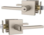 Mega Handles - Prime Entrance Handle I Entry Lever Door Handle - Heavy Duty Square Locking Lever Set for Left or Right-Handed Doors - Interior/Exterior Door Levers - Satin Nickel