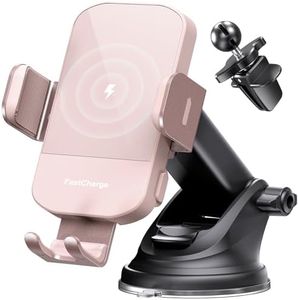 CHGeek Wireless Car Charger, 15W Fast Charging Auto Clamping Car Charger Phone Mount Phone Holder fit for iPhone 15 14 13 12 11 Pro Max Xs, Samsung Galaxy S25 Ultra S24 S23 S22, S21, S20, Pink