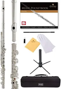 Mendini by Cecilio Premium Open Hole C 17 Keys Flute with B-Foot + Stand, Book, Deluxe Case and Warranty