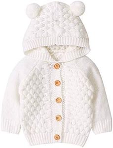 Verve Jelly Nouveau-né bébé Filles garçons Tricot à Manches Longues Pull à Capuche Dessin animé Ours Oreille Cardigan vêtements d'extérieur,66,3-6 Mois,Blanc