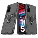 CEDO Rugged Redmi Note 11T (5G) / Poco M4 Pro (5G) Defender Case | Rotating Ring Holder & Kickstand in-Built | Military Grade Armor | Bumper Back Cover (Black)