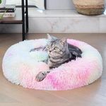 ZEXSAZONE Round Donut Pet Bed for Cats and Puppies Dogs, Cozy and Plush, Raised Bedside Support, Both Sides Use Like 2 in One, Washable, Sizes for Small, Medium, and Large Pets. (cat Bed Rainbow)