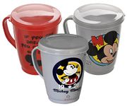 Heart Home Disney Printed Coffee/Tea Mug with Lid, Pack of 3 (Light Grey & Grey & Red)