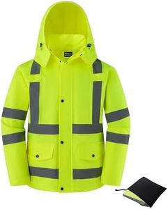 Ubon Men's Reflective Rain Jacket, Waterproof Hi Vis Rain Coat Safety High Visibility Raincoat with Detachable Hood, Yellow, Small