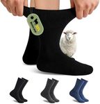 Forcool Merino Wool Diabetic Socks for Women Men Non Binding Loose Top Non Blister Cushion Diabetes Crew Socks with Seamless Toe, Medium 3 Pairs Black/Navy Blue/Dark Gray