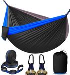 Double Camping Hammock, Two Person Hammocks with 2 Tree Straps(16+2 Loops), Portable Lightweight Hammock with 210T Nylon Parachute for Backpacking, Outdoor, Beach, Travel, Hiking, Gear - Black Blue