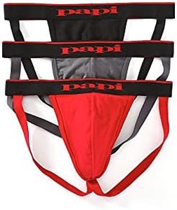 Papi Men's Cotton Stretch Jock Strap 3-Pack of Underwear, Red/Grey/Black, Small