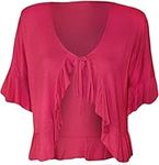 Candid Styles Womens Plus Size Stretch Plain Ruffle Frill Tie Front V Neck Bolero Cardigan Shrug, 26-28, Cerise