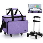 Yarwo Detachable Rolling Sewing Machine Carrying Case, Trolley Tote Bag with Removable Bottom Wooden Board for Most Standard Sewing Machine and Accessoriess, Purple