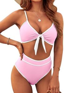 Blooming Jelly Womens High Waisted Bikini Set Two Piece Swimsuit Color Block Bathing Suits 2025 (Large, Pink)