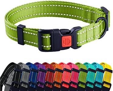 CollarDirect Reflective Dog Collar for a Small, Medium, Large Dog or Puppy with a Quick Release Buckle - Boy and Girl - Nylon Suitable for Swimming (10-13 Inch, Lime Green)