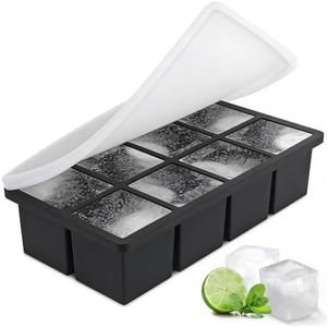 Big Ice Cube Tray with Lid - 8-Cavity Large Square Silicone Ice Molds, Slow-Melt Ice Cubes for Whiskey, Cocktails & Drinks, Easy Release, Stackable, BPA-Free (1 Pack)