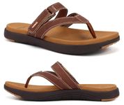 COFACE Womens Orthopedic Flip Flops Ladies Slip On Athletic Yoga Memory Foam Cushioned Recovery Walking Thong Sandals Summer Beach Pool Slippers Comfortable Plantar Fasciitis Arch Support Brown Size 8