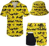 Wdpsuxin Mens 2 Piece Tracksuit Hawaiian Button Down Shirt and Compression Liner Shorts Sets with Bucket Hats, Sunglasses Rubber Duck, Medium