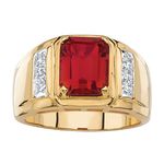 PalmBeach Jewelry Men's 18K Gold-Plated Round Genuine Diamond and Emerald Cut Blue Sapphire, Red Garnet or Black Onyx Ring, Metal, Garnet Diamond